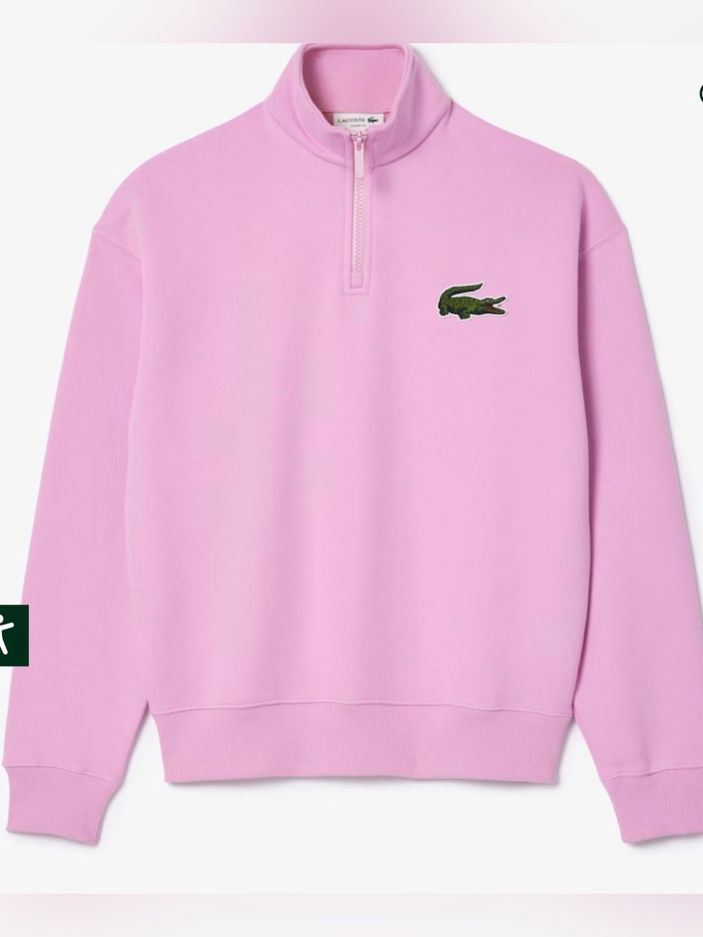 Lacoste Pink Quarter-Zip Sweatshirt with Green Croc